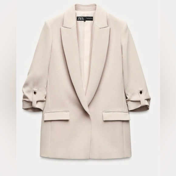 Zara Jackets & Blazers - NWT Zara Open Front Roll Sleeve Blazer in Sand size Medium